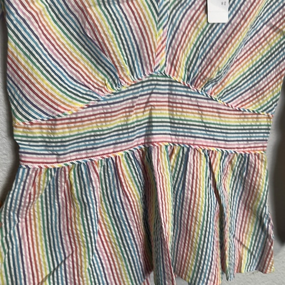 J. Crew V Neck Peplum Top Rainbow Seersucker Long Sleeve Womens Size 00 NWT - Picture 5 of 13